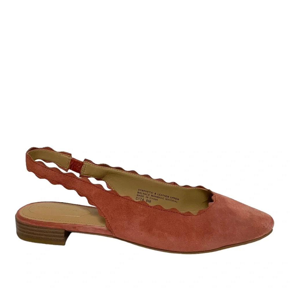 Violet & Red Fall Casual Chic Dita Suede Scalloped Sling Back Flats‎ in Coral
